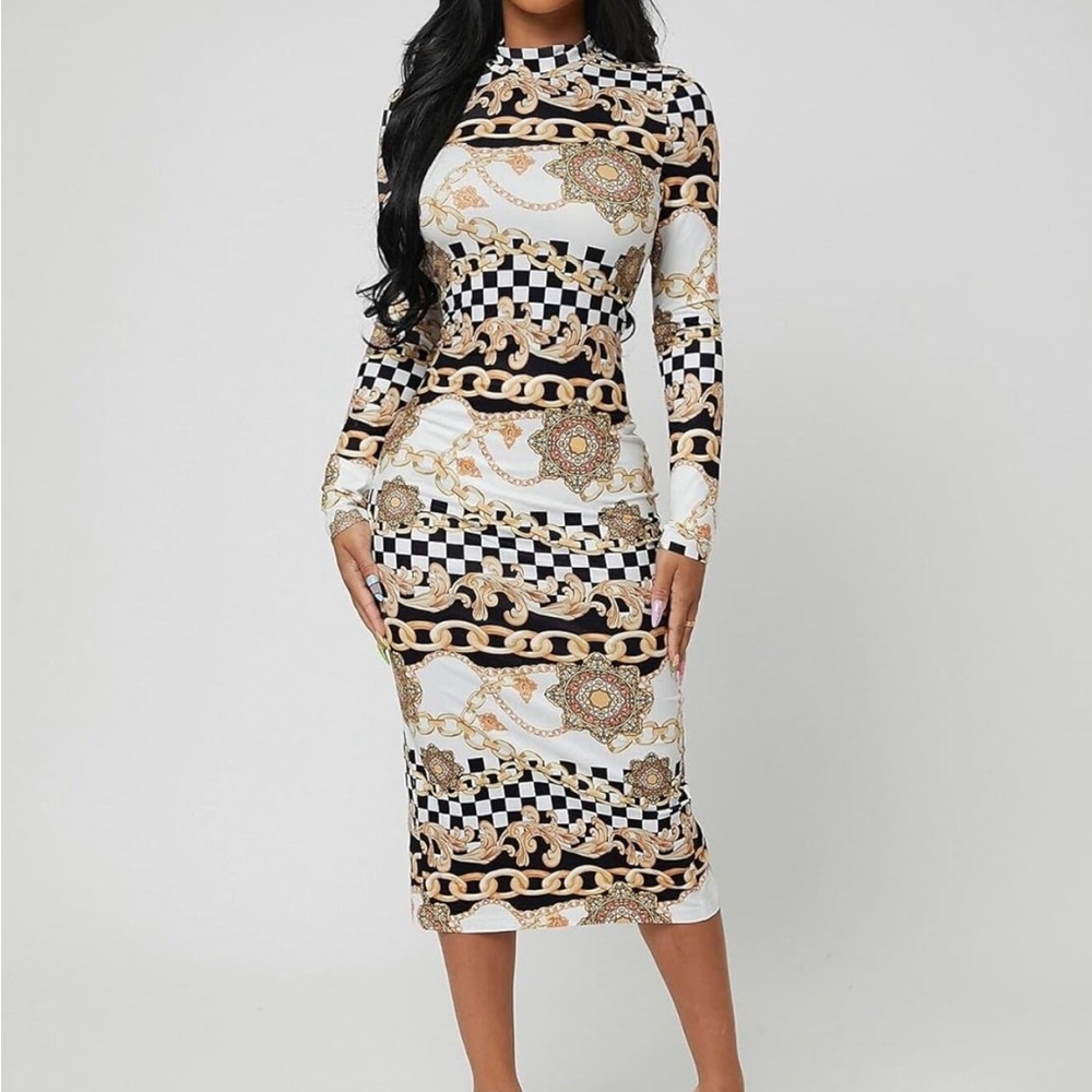 Elegant Patterned Long Sleeve Dress
